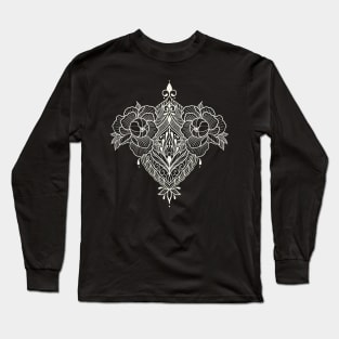 Blackwork Tattoo Style Peonies and Ornamens Long Sleeve T-Shirt